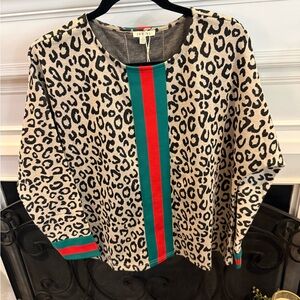 JODIFL Leopard Print Top with Red and Green Accents